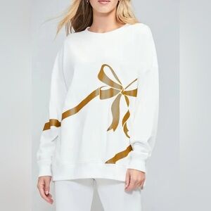 WILDFOX Open Me First Bow Women’s Crewneck Sweatshirt White/Gold Small NWT’s